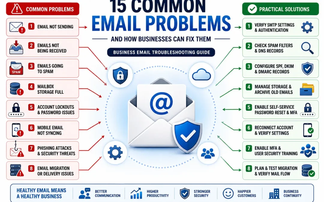 A title image for a guide about Common Email Problems and How To Fix Them